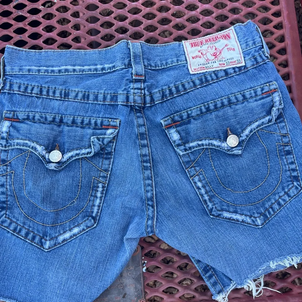 True Religion Men’s Blue Distressed Jean Shorts